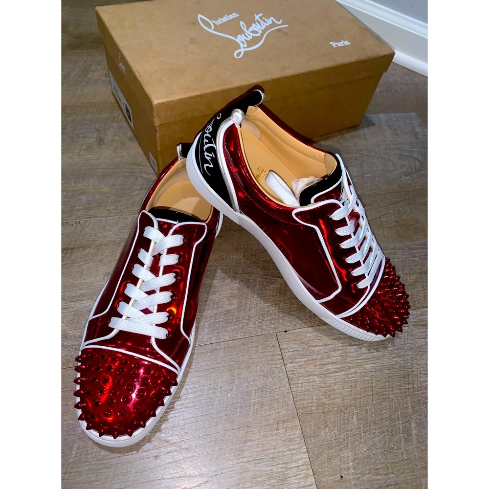 Red Patent Leather Fun Louis Junior Spikes Christian Louboutin